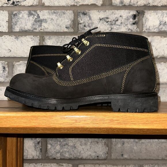 Timberland 12M Campsite Nubuck Black Gold Genuine Leather Textured Boots - Picture 6 of 15